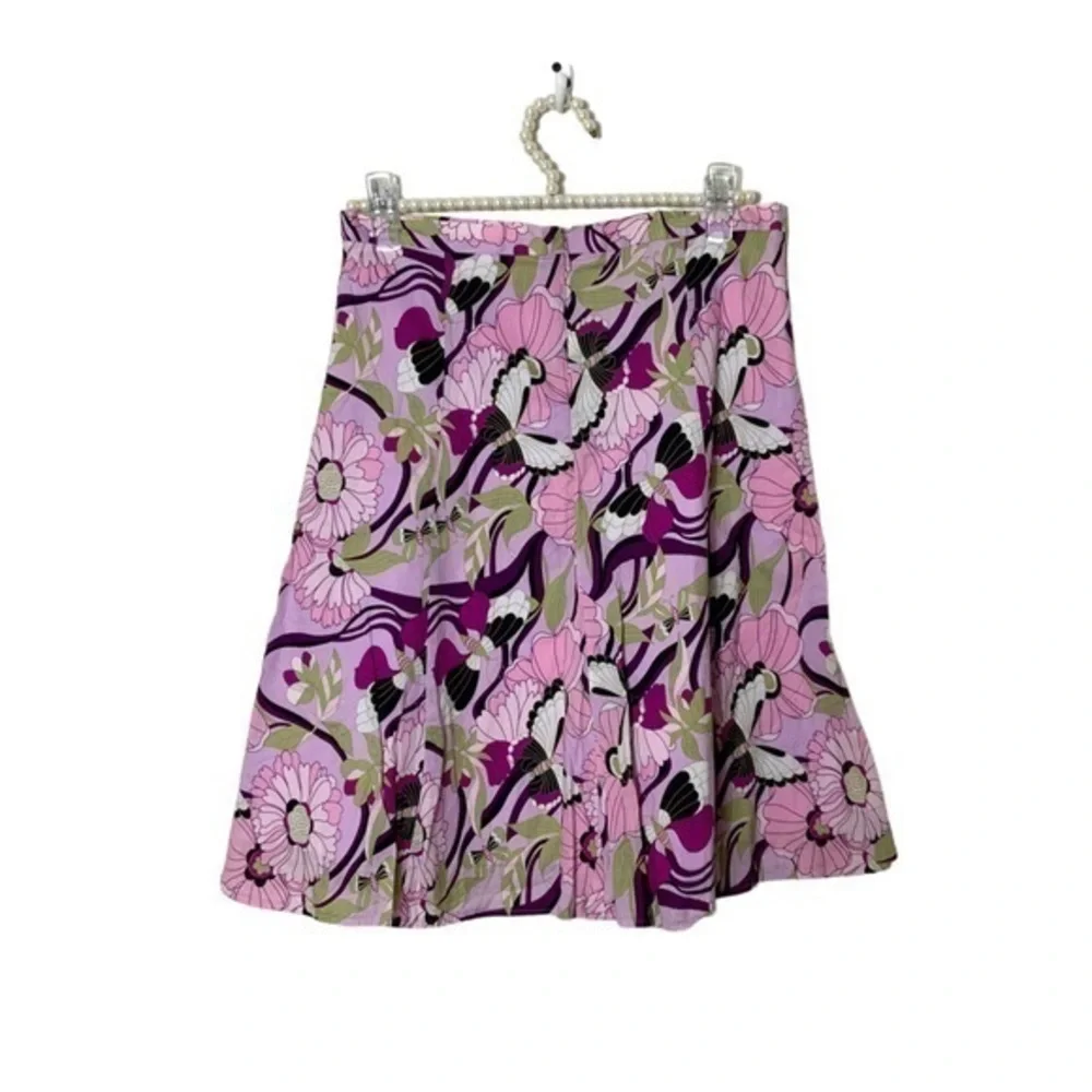 Vintage 90s Byerwear skirt skater abstract floral pink A line knee 8 cotton - Picture 2 of 6
